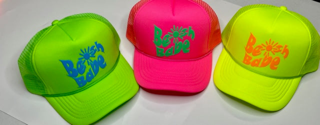 Beach Babe Neon Cap with puff graphic choice of colors