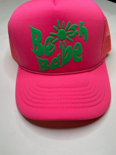 Beach Babe Neon Cap with puff graphic choice of colors