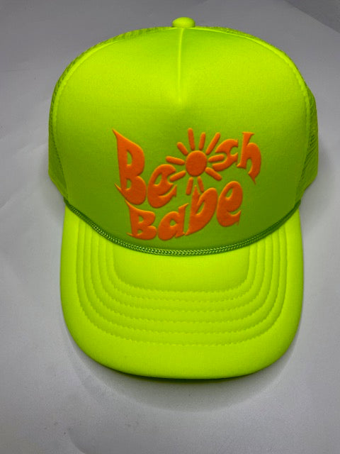 Beach Babe Neon Cap with puff graphic choice of colors