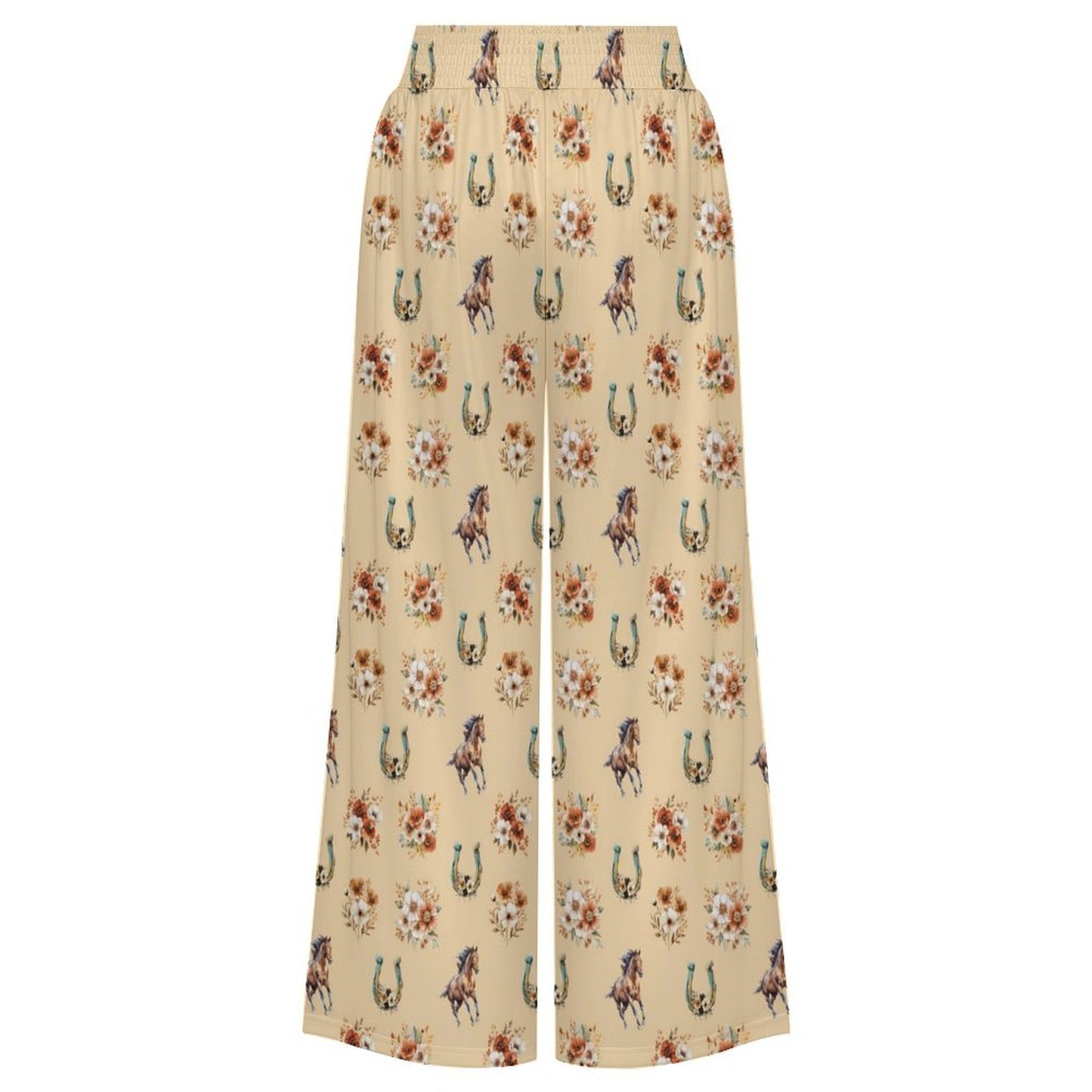 Baha Ranch Country Girl Floral Horse High Waisted Wide Leg Pants