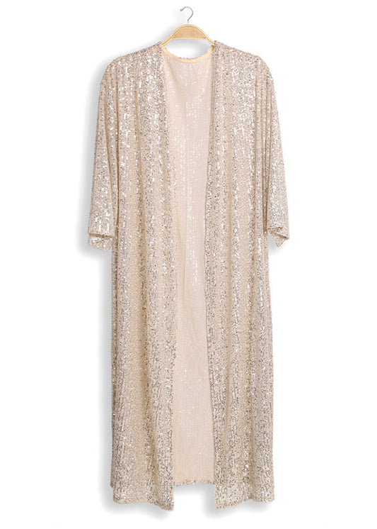 Glitter in the Air Beige Sequin Kimono Duster