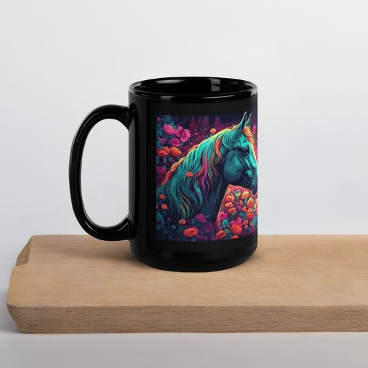 Colorful Horse Black Glossy Mug