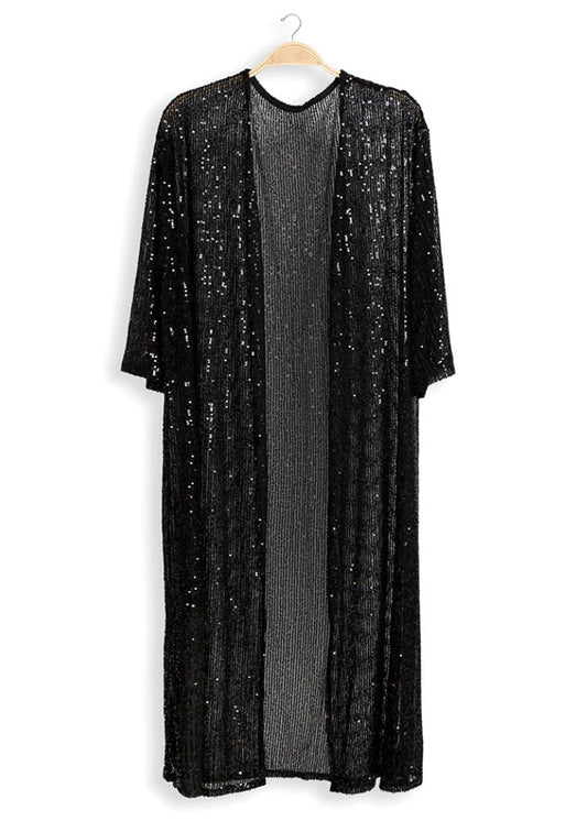 Shine On Black Sequin Kimono Duster