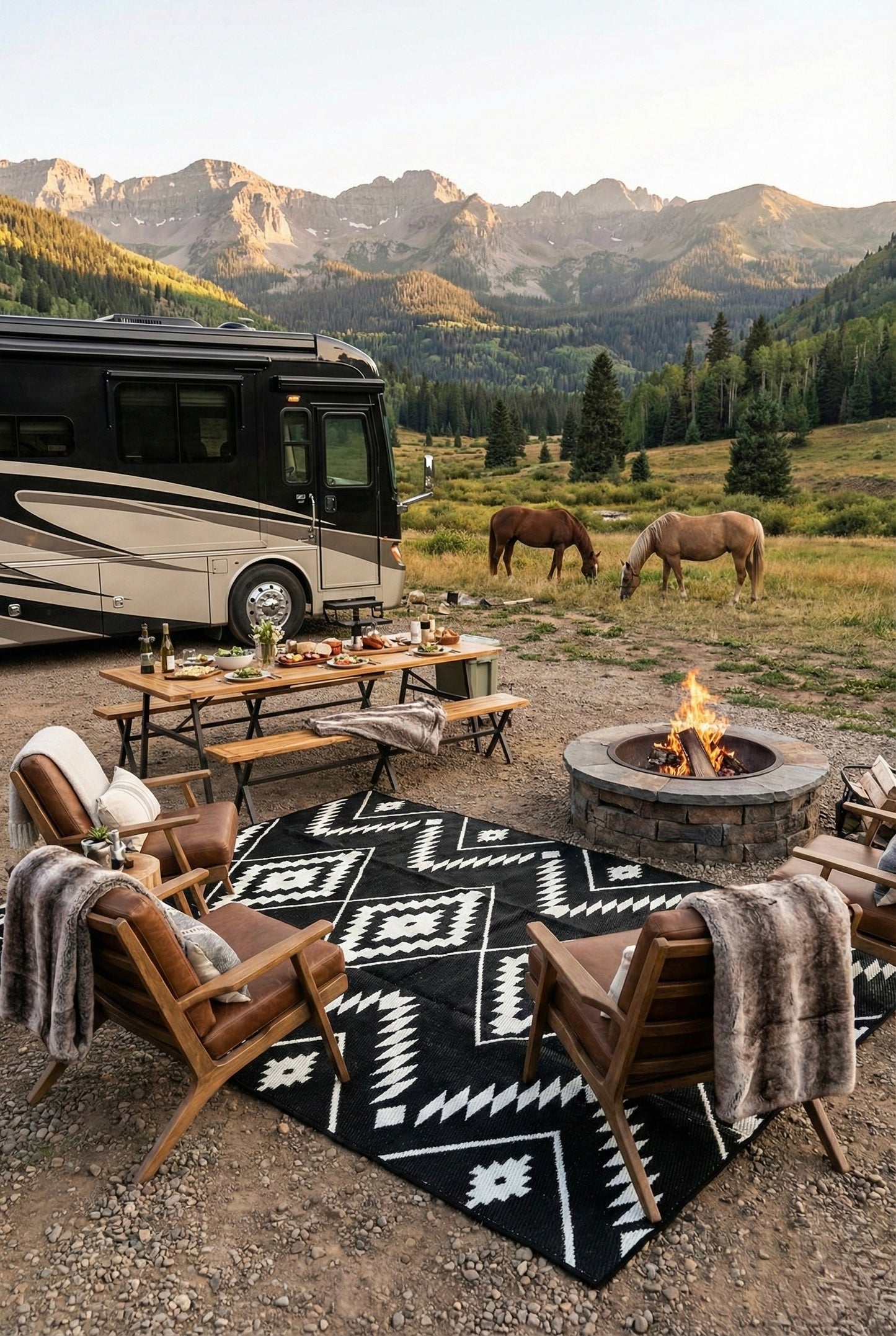 Western Grande Black + Ivory - 6ft x 9ft - Ranch Rugs - The Davis