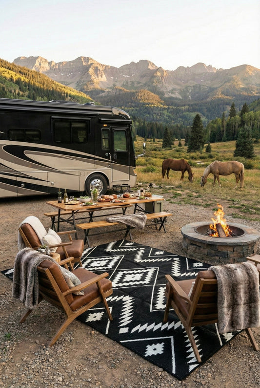 Western Grande Black + Ivory - 9ft x 12ft - RANCH RUGS  -THE DAVIS -