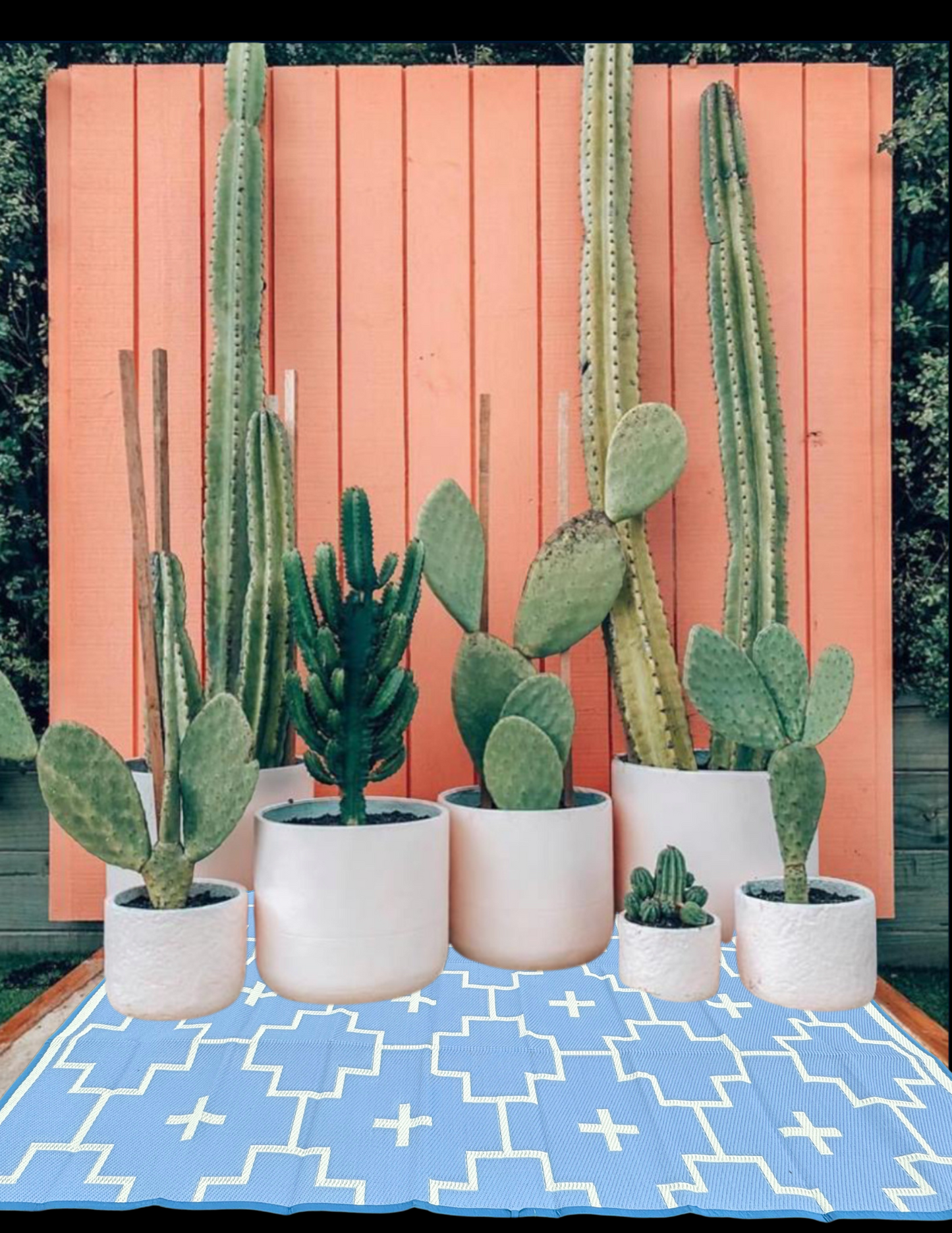 BLUE + IVORY - 6ft x 9ft - RANCH RUGS  -LAJITAS DESIGN- Aztec Outdoor Floor Covering