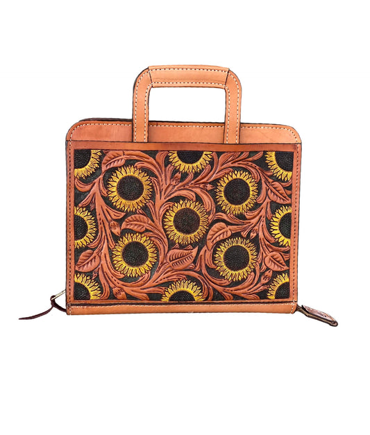 Alamo Saddlery #19 Cowboy Briefcase golden leather sunflower tooling