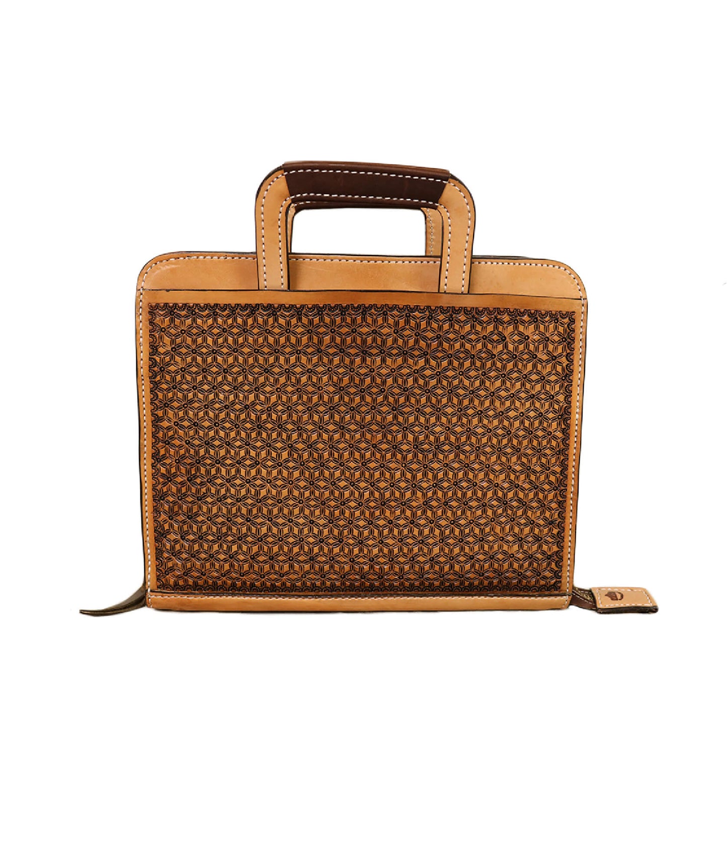 Alamo Saddlery #3 Cowboy Briefcase golden and chocolate leather snowflake tooling