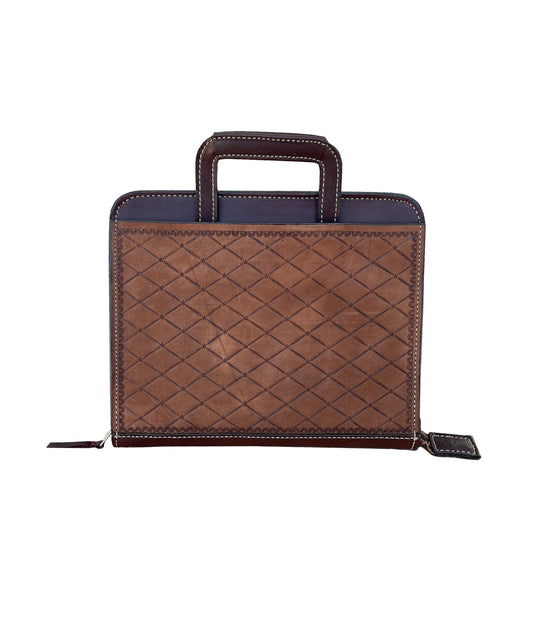 Alamo Saddlery #7 Cowboy Briefcase rough out chocolate leather quilt tooling