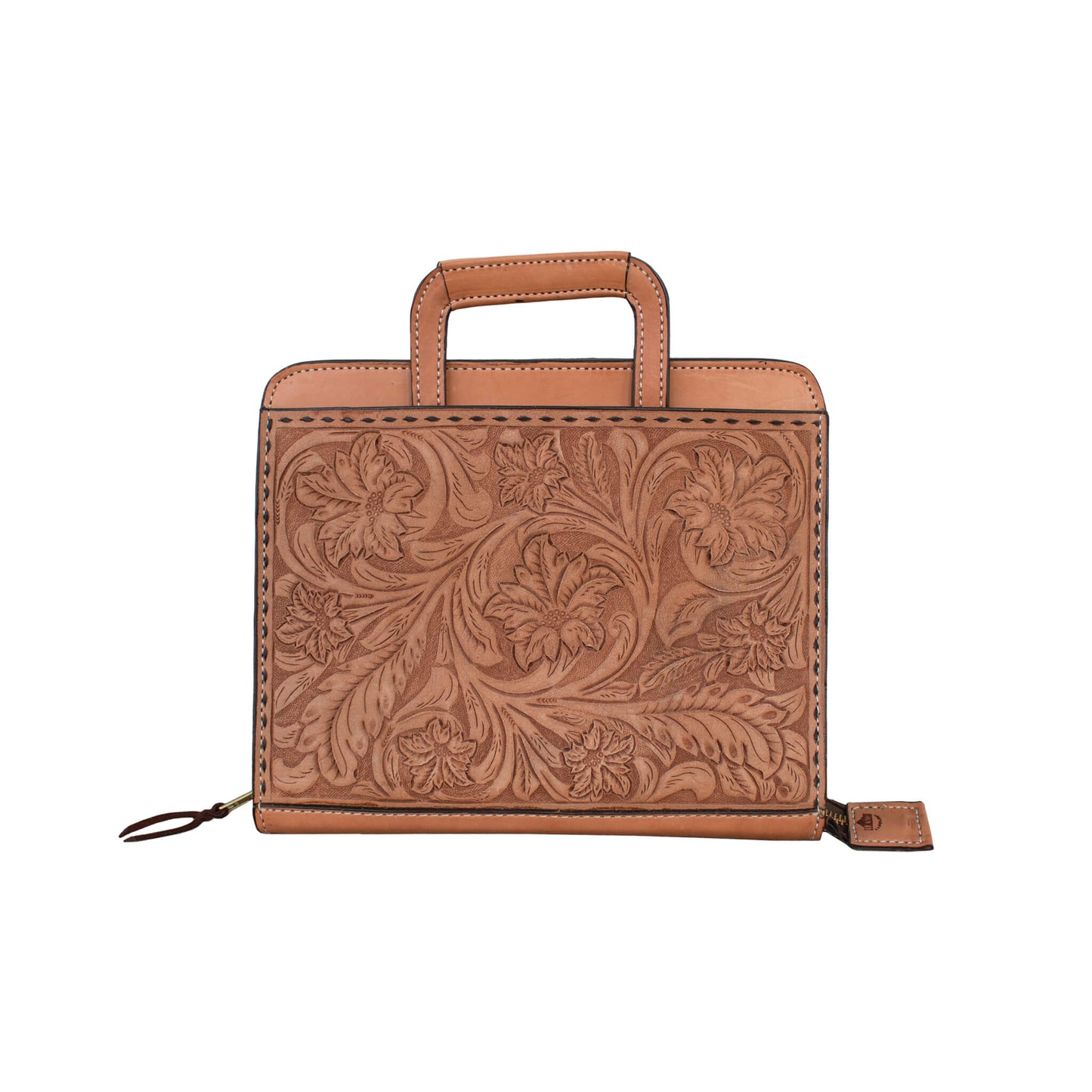 Alamo Saddlery #29 Cowboy Briefcase rough out golden leather flower seed #2 tooling with buckstitch