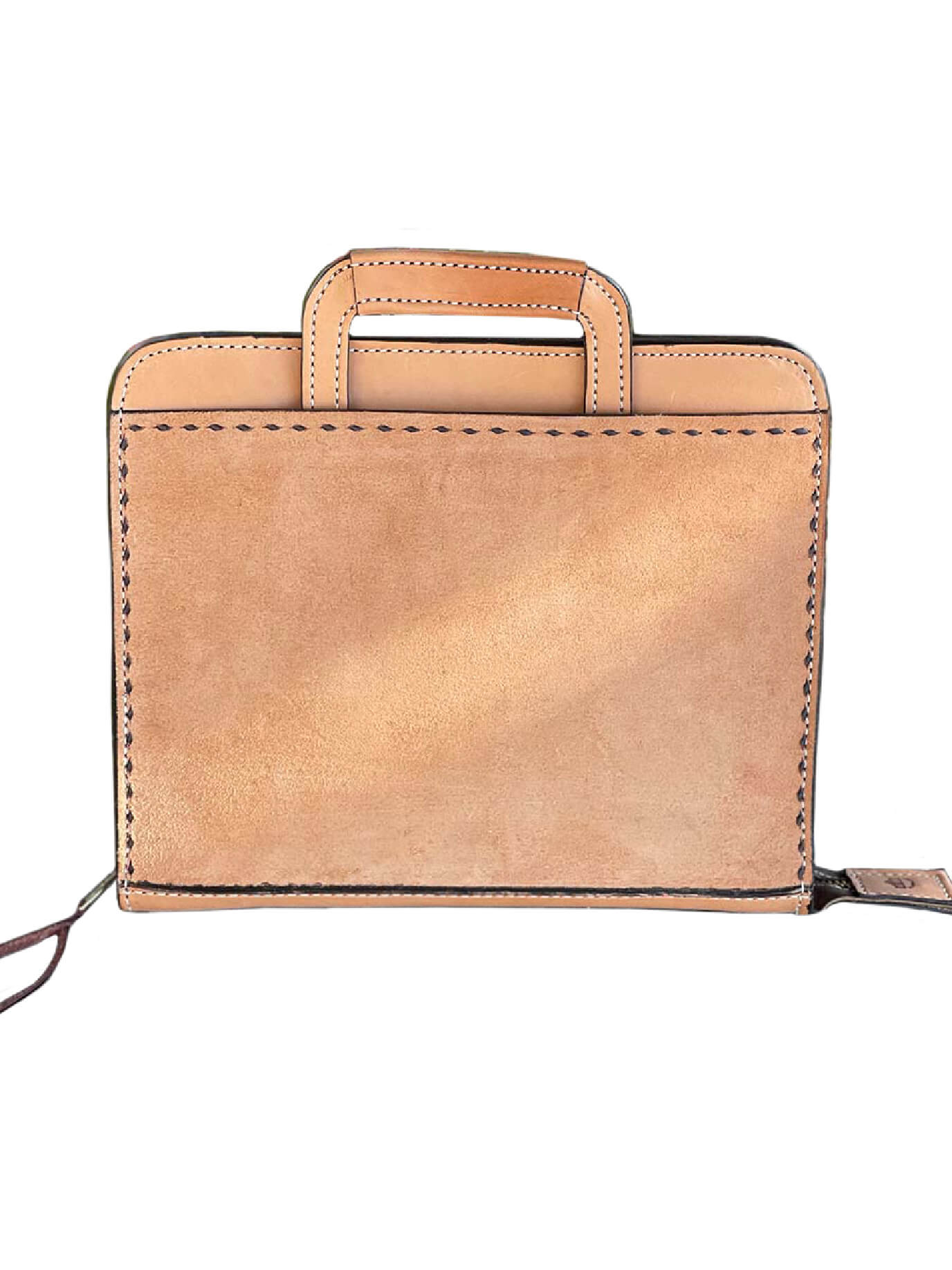 Alamo Saddlery #13 Cowboy Briefcase rough out golden leather with buckstitch