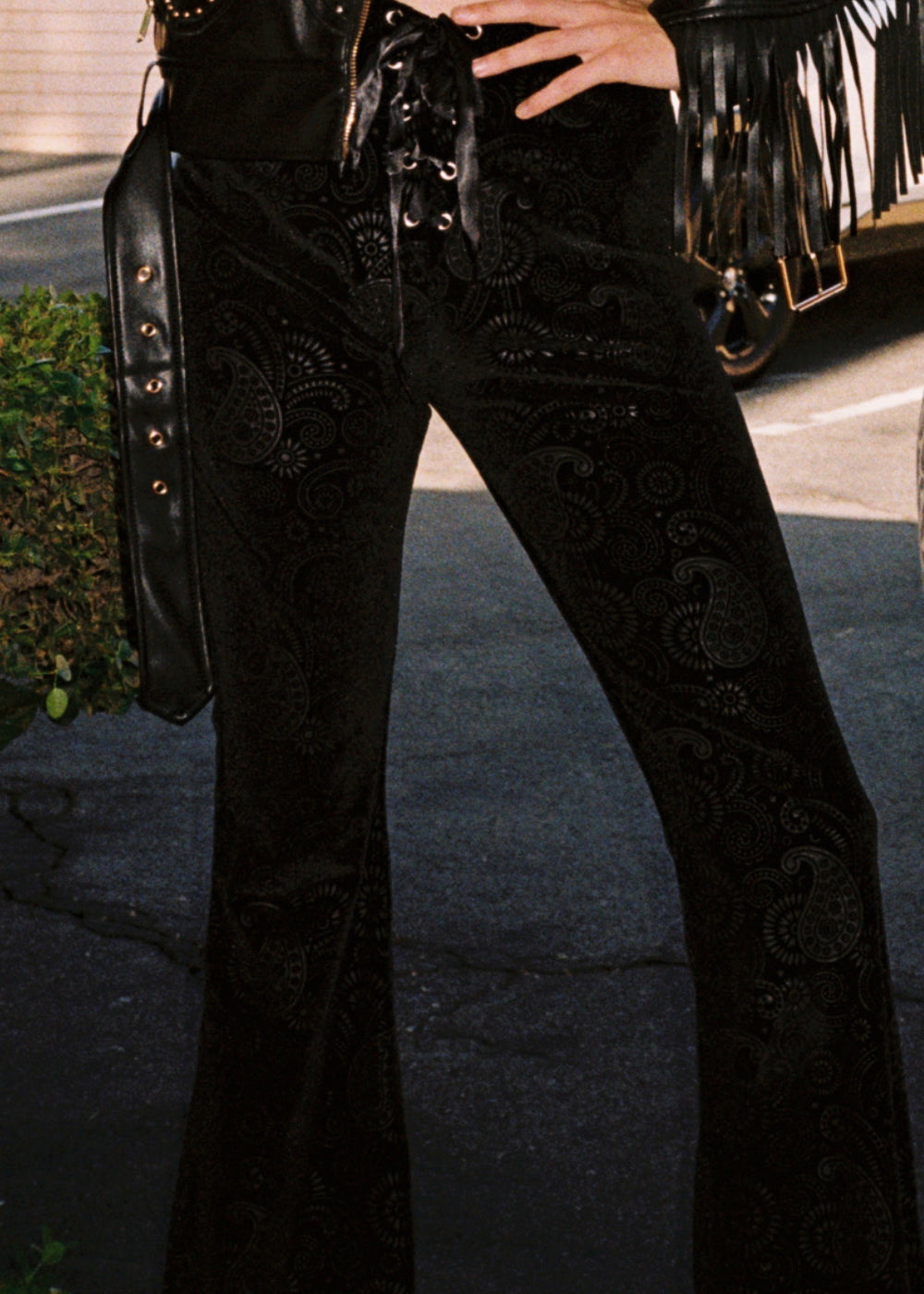 Black Burnout Velvet Bell Bottom Pants