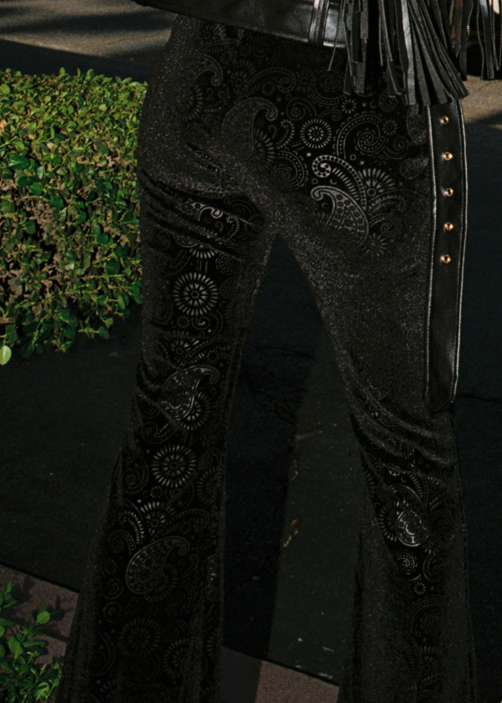 Black Burnout Velvet Bell Bottom Pants