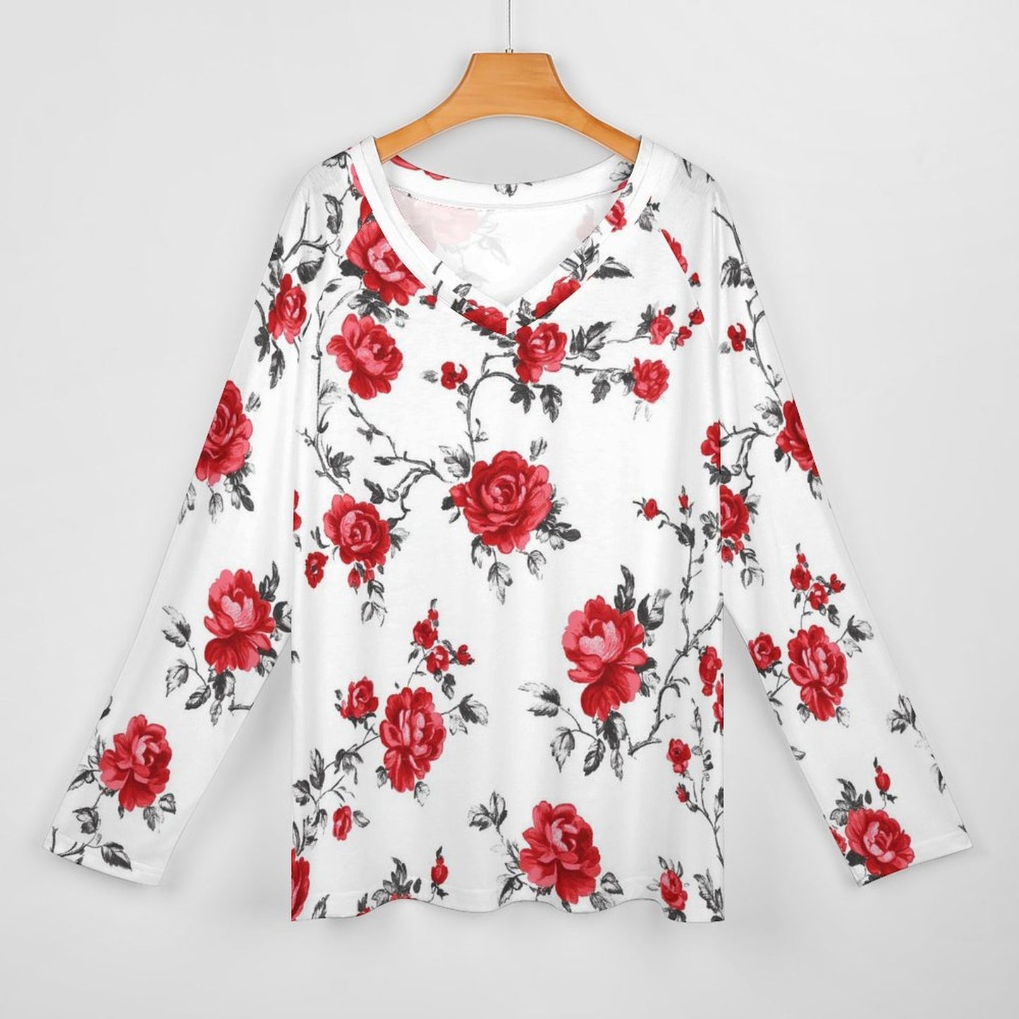 Colores de Mexico Red Rose Floral Long Sleeve Top