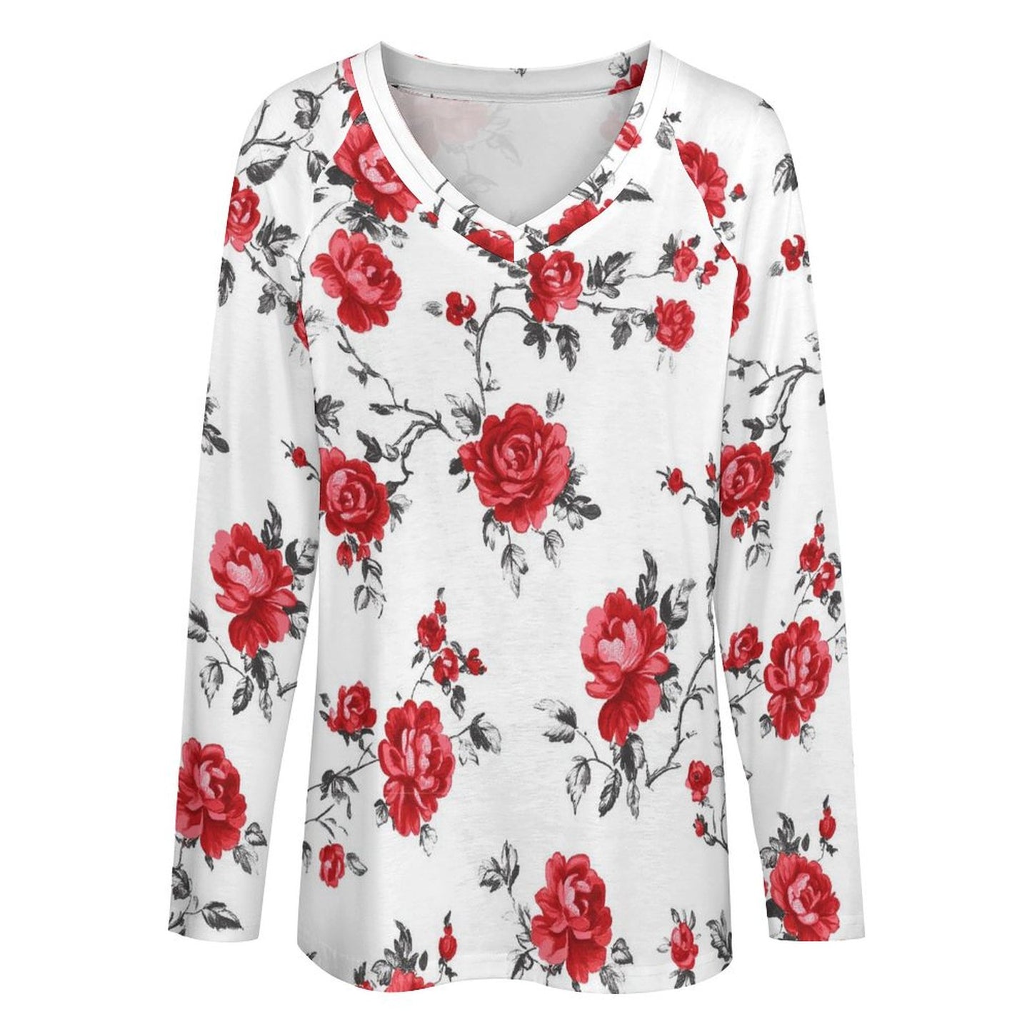Colores de Mexico Red Rose Floral Long Sleeve Top