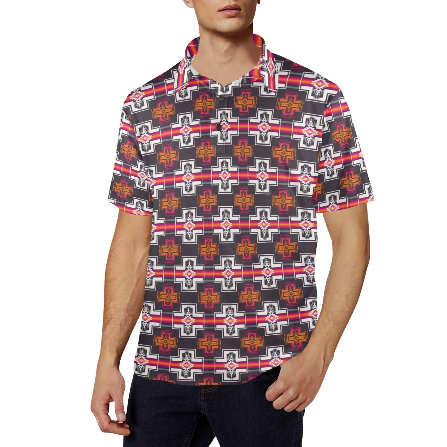 Pink Fire Aztec Men's Polo Style Shirt