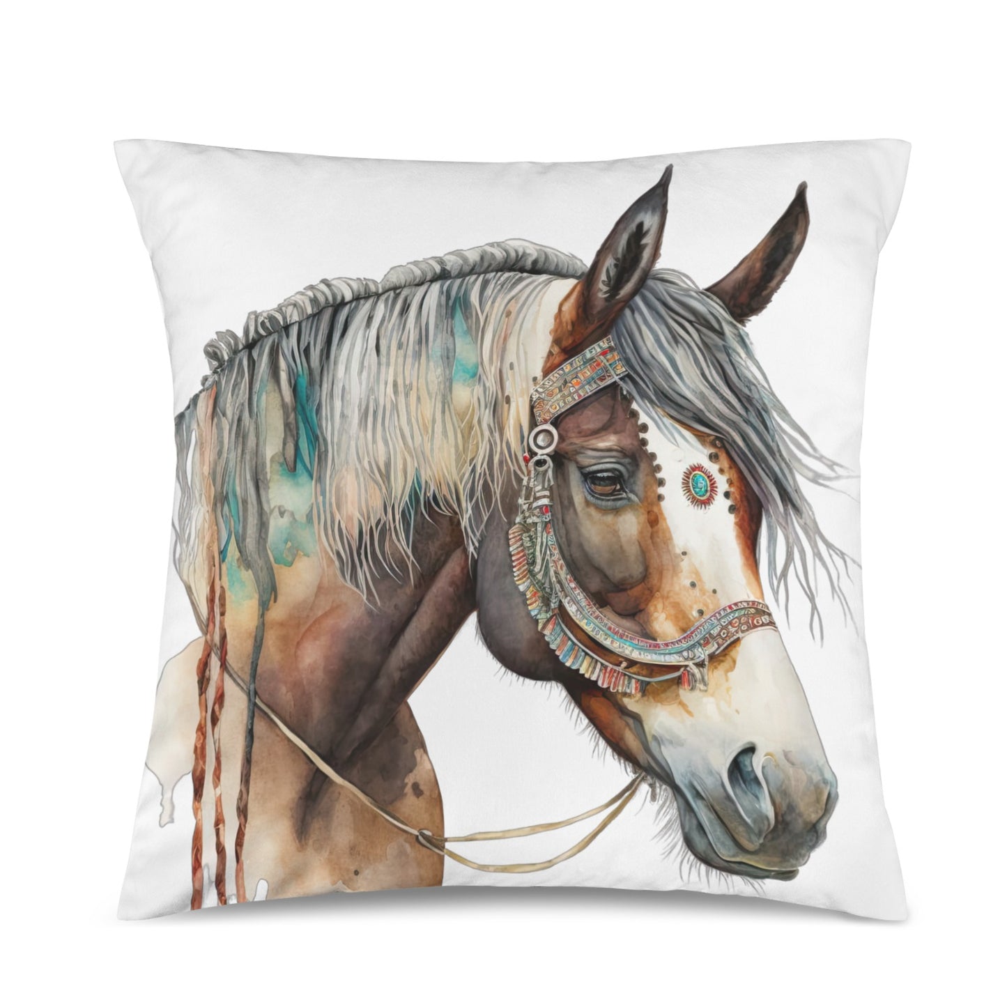 Baha Ranch Fancy Horse on White Velvety Soft Pillow Case Made in America