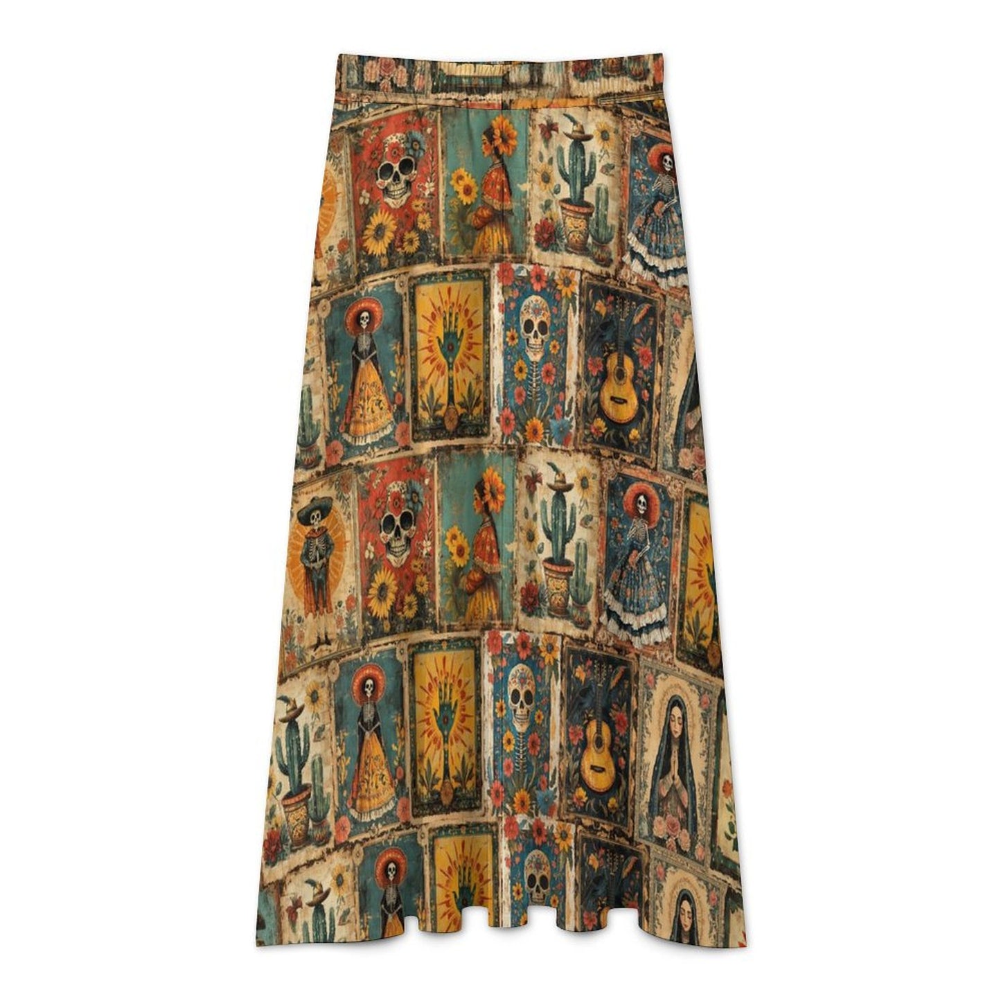 Colores de Mexico Dia de los Muertos Midi Skirt