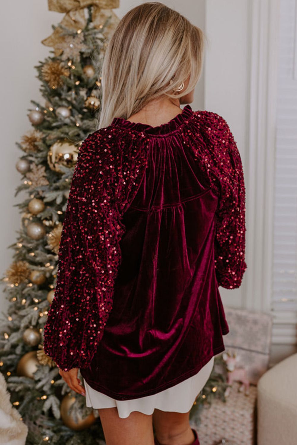 Sequin Sleeve Holiday Velvet Top choice of colors