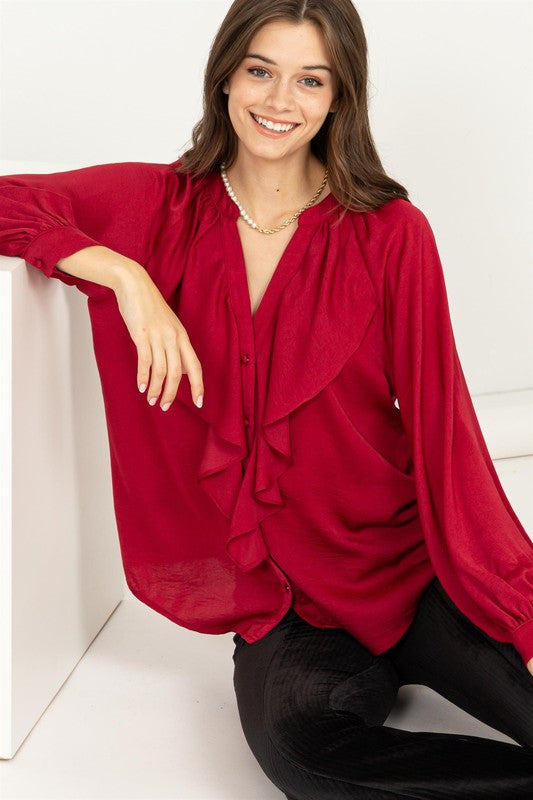 Long Sleeve Ruffle Blouse Choice of colors