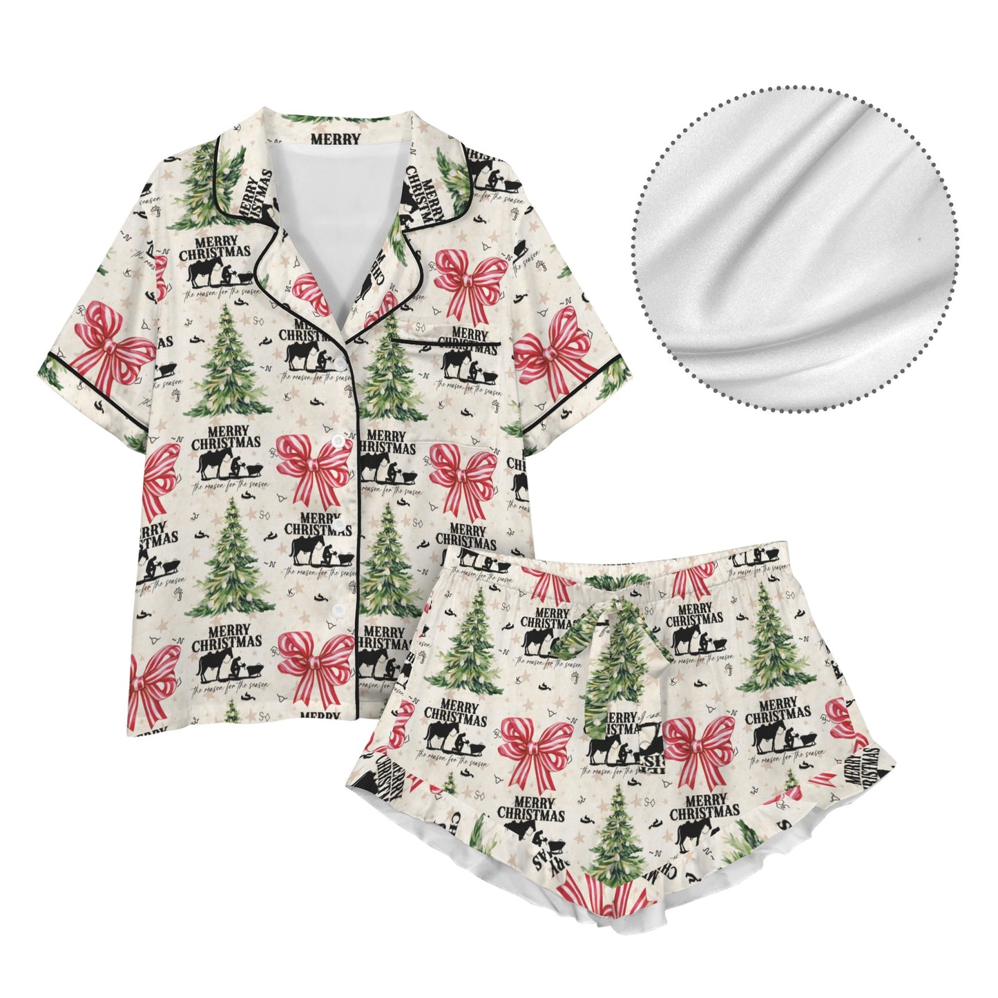 Praying Cowboy Christmas Cowgirl Western Satin Pajamas Short Set