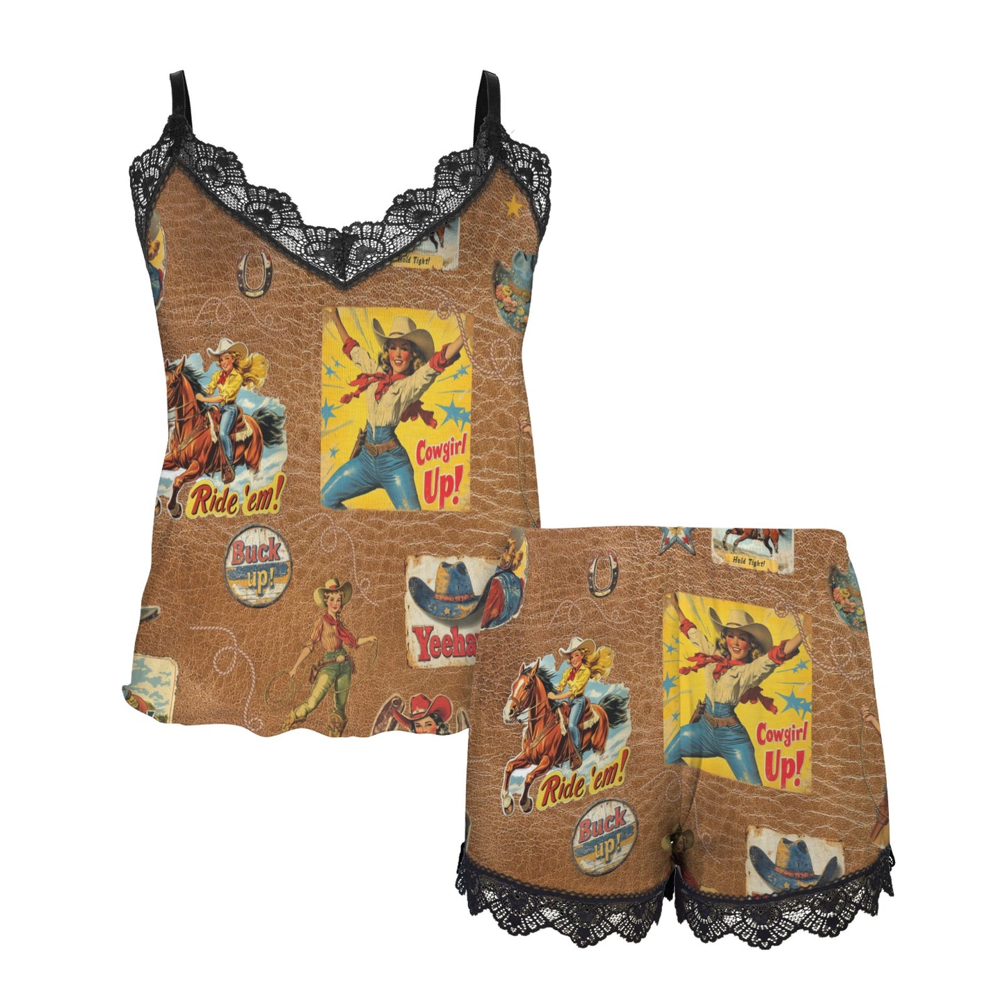 Vintage Cowgirl Collage Western Sleepwear Cami Shorts Set