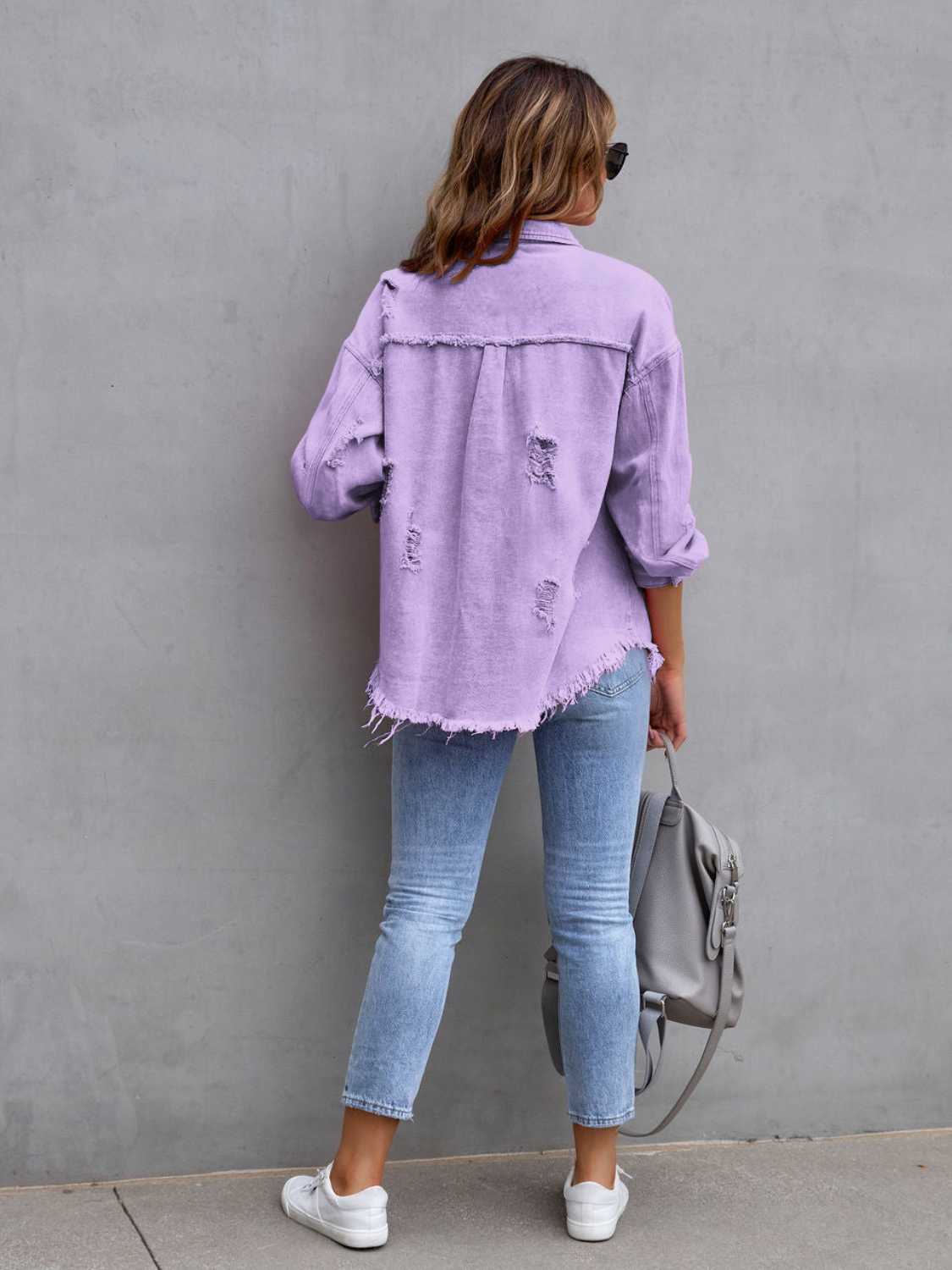 Distressed Drop Shoulder Denim Jacket choice of colors