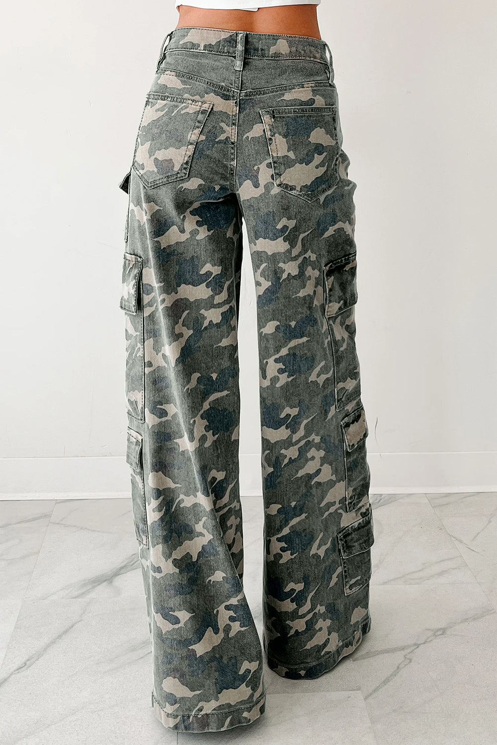 Camo Denim Cargo Wide Leg Pants choice of colors