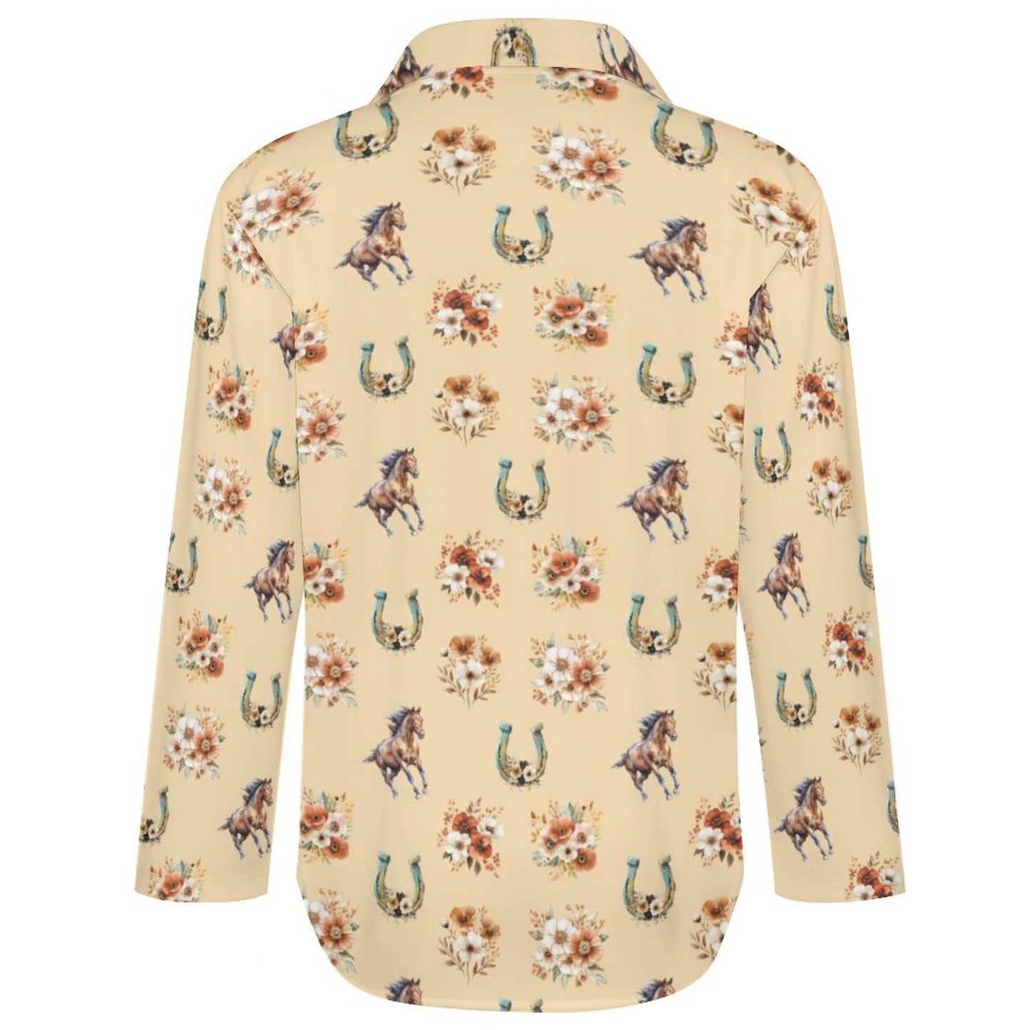 Baha Ranch Floral Horse Country Girl Long Sleeve Blouse
