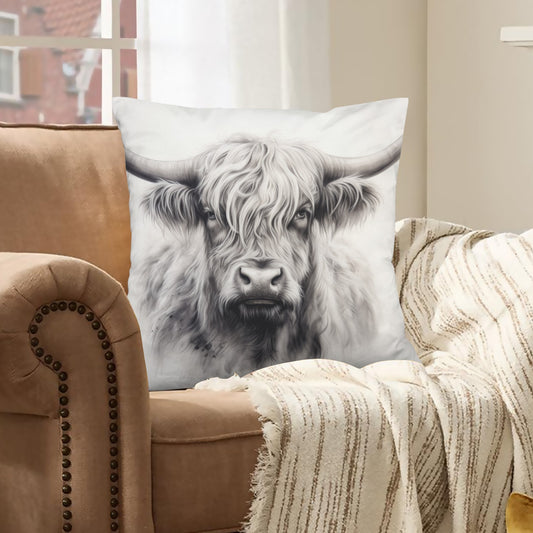 Baha Ranch Black White Highland Velvety Soft Pillow Cover Made in America