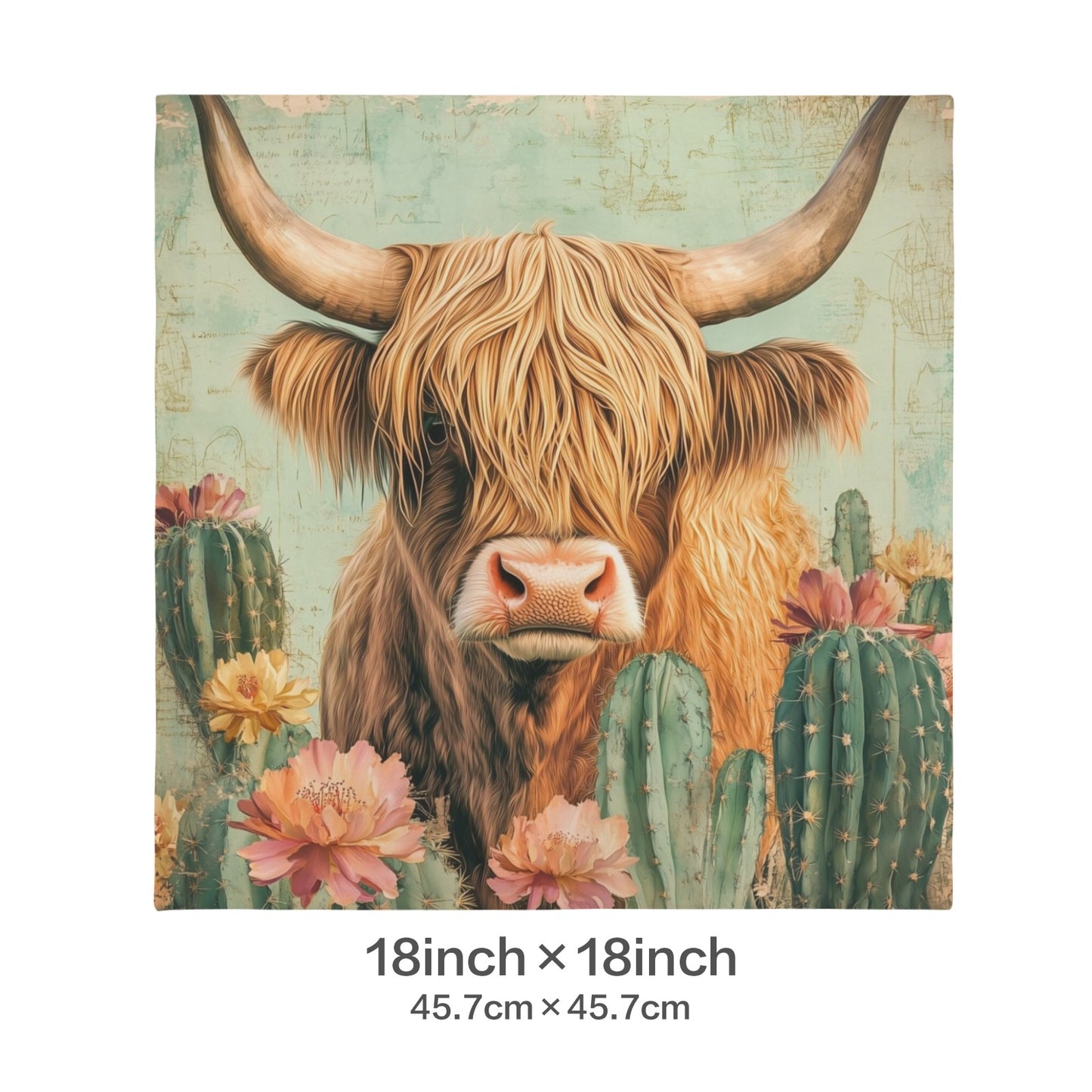 Baha Ranch Cactus Highland Velvety Soft Throw Pillow Case Made in America