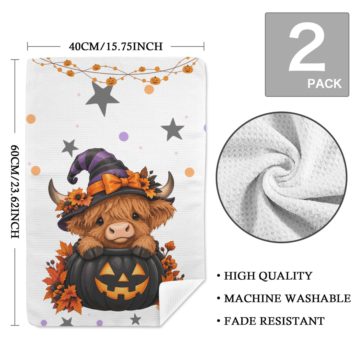 Baha Ranch Halloween Highland set of 2 Kitchen Towels Made in America