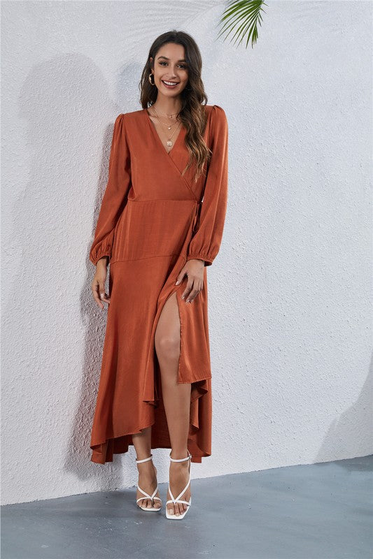 Women's V Neck Long Sleeve Maxi Dress choice of colors