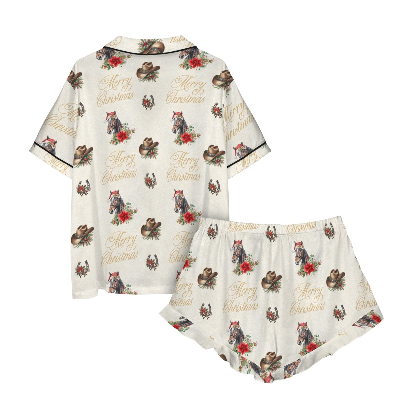 Christmas Horses Cowgirl Western Satin Short Pajama Set