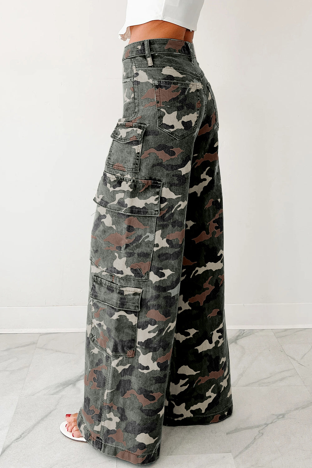 Camo Denim Cargo Wide Leg Pants choice of colors