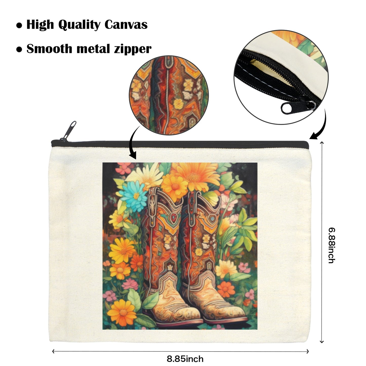 Floral Cowboy Boots Cosmetic Bag  Pack of 5 Made in America