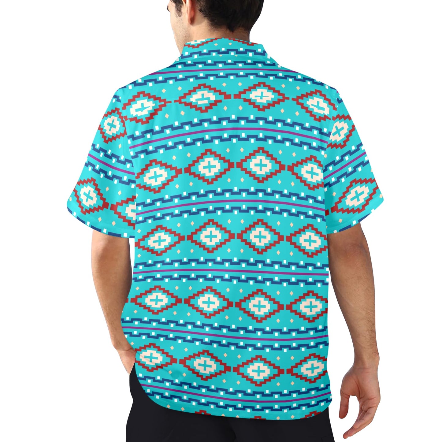 Baha Ranch Aqua Aztec Men's Camp Shirt Made in America