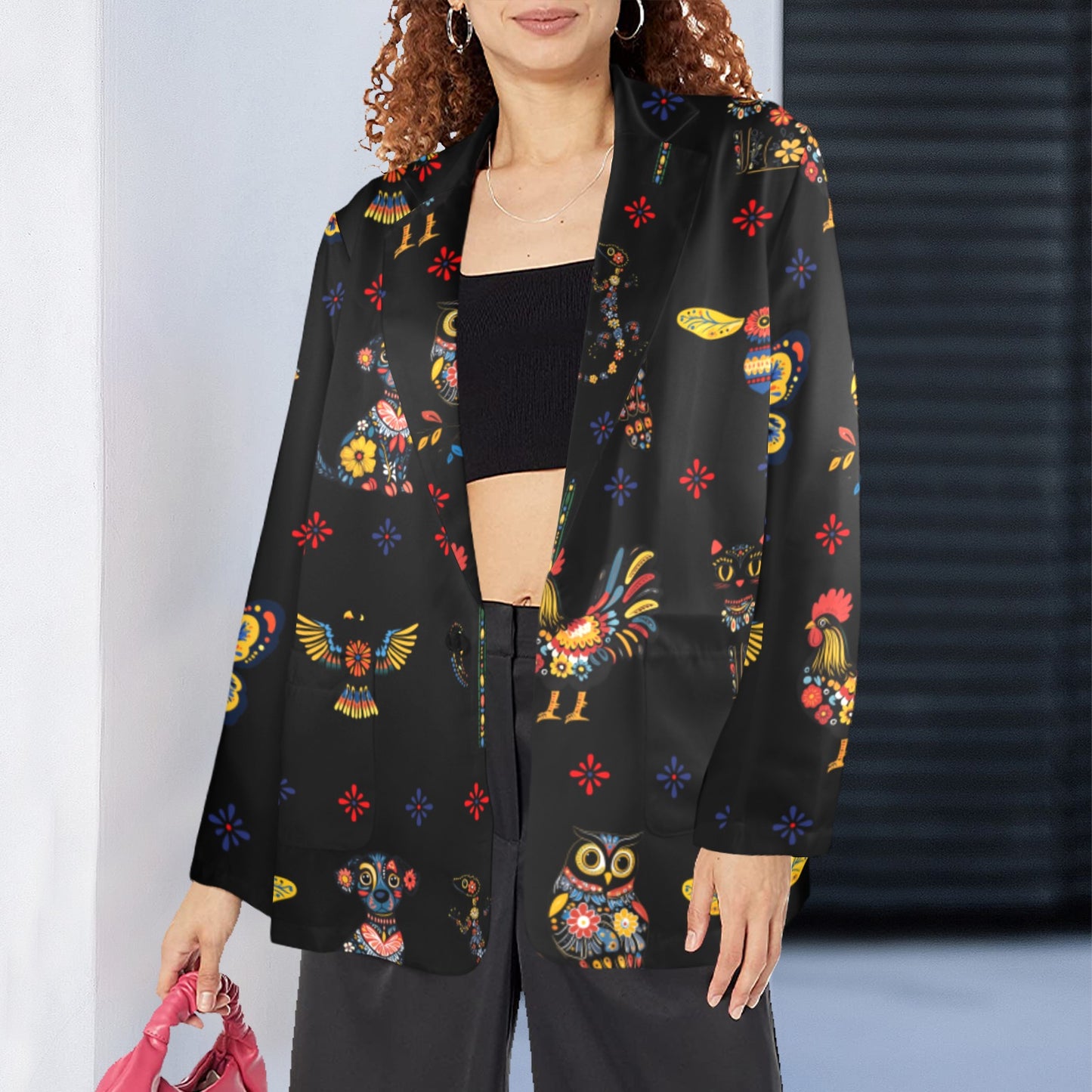 Colores de Mexico Mexican Talavera Animals Floral Women's Blazer