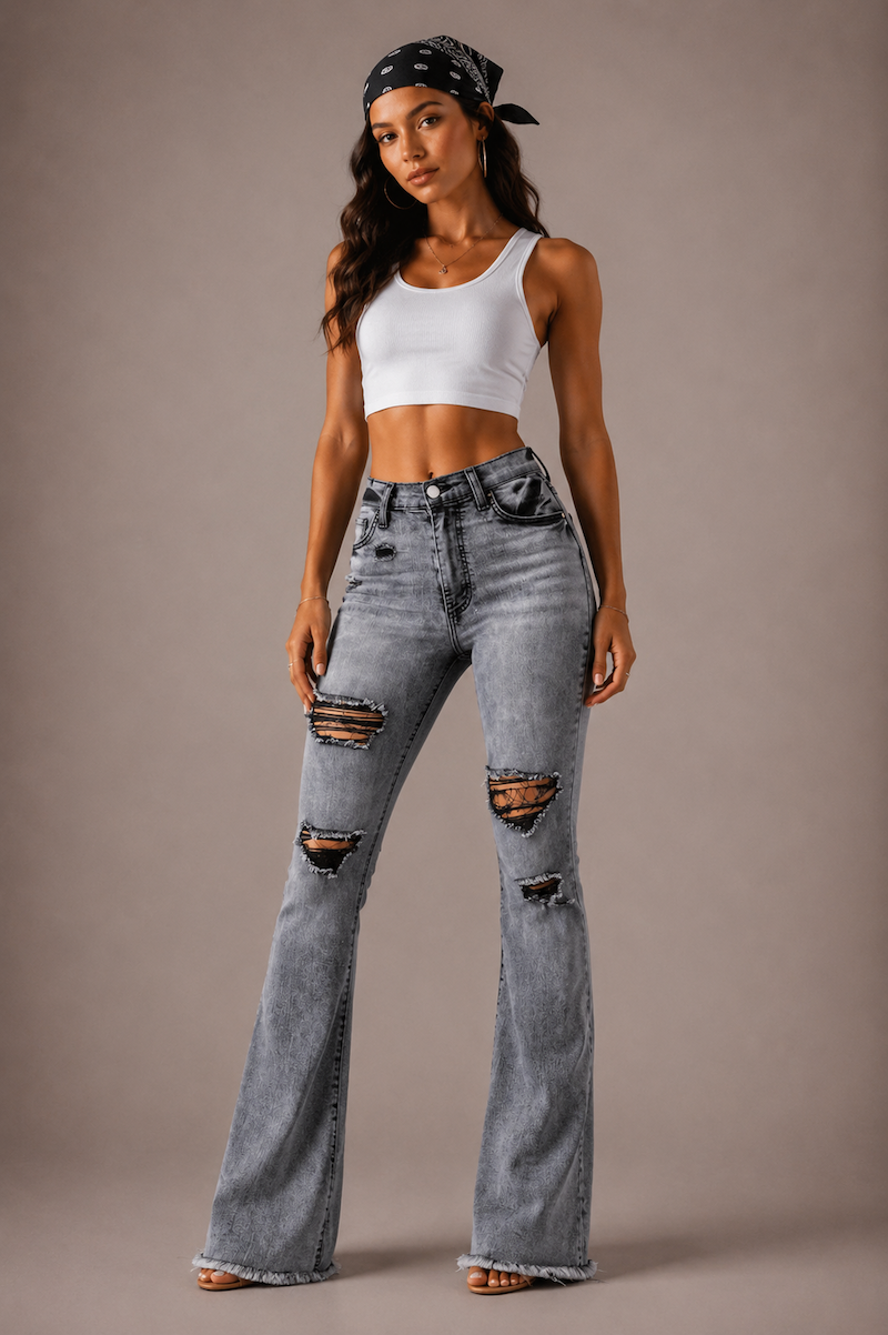 GJG Storm Bell Bottom Jean in Charcoal Grey