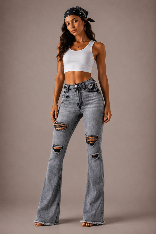 GJG Storm Bell Bottom Jean in Charcoal Grey