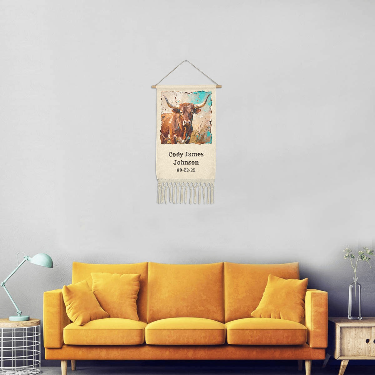 Baha Ranch Longhorn Nursery Cowboy Customized Wall Hanging Made in America