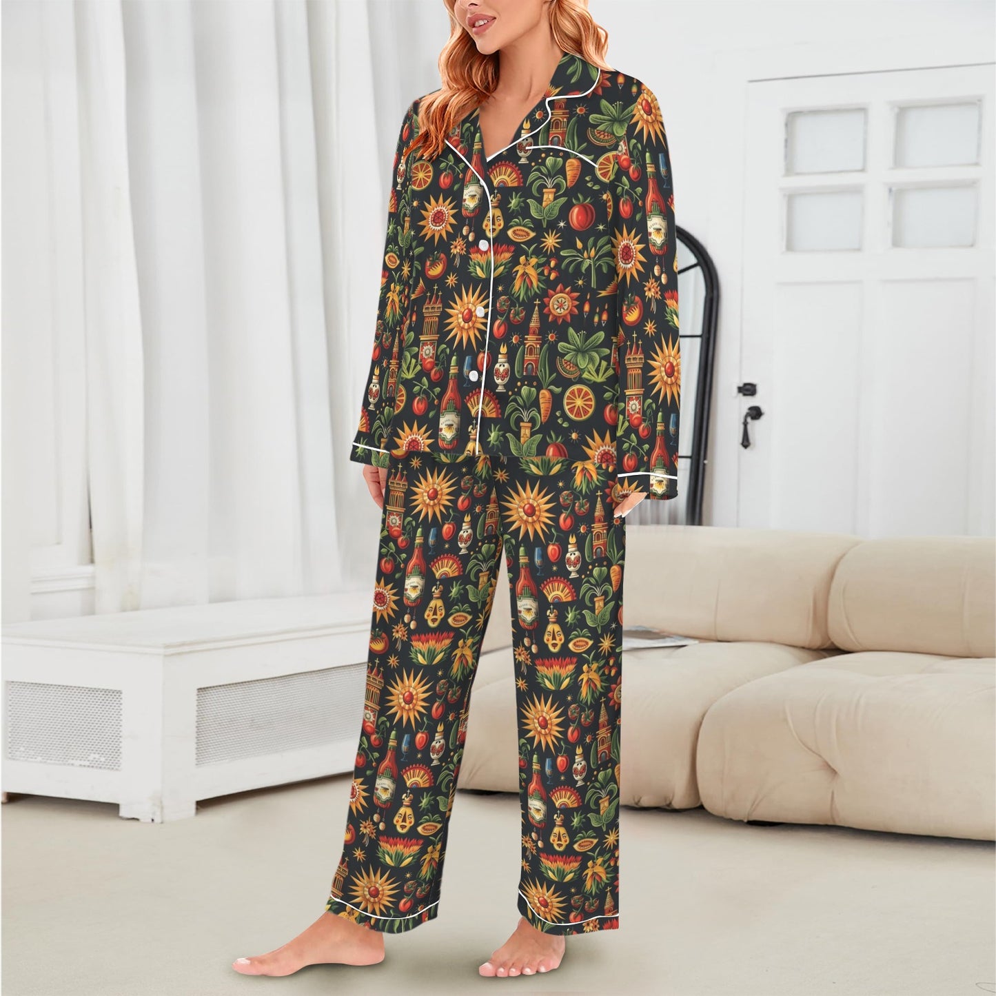 Colores De Mexico - Mexican Culture Satin Pajamas