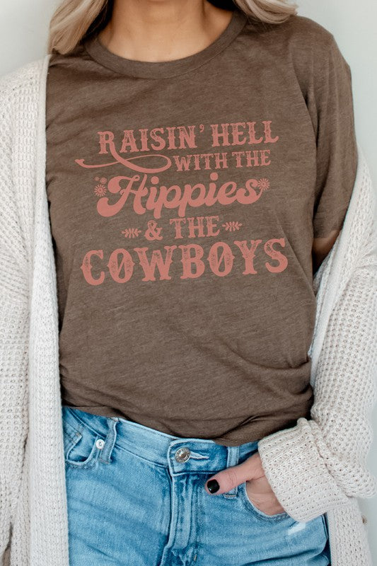 Raisin Hell With Hippies and Cowboys Graphic Tee choice of colors