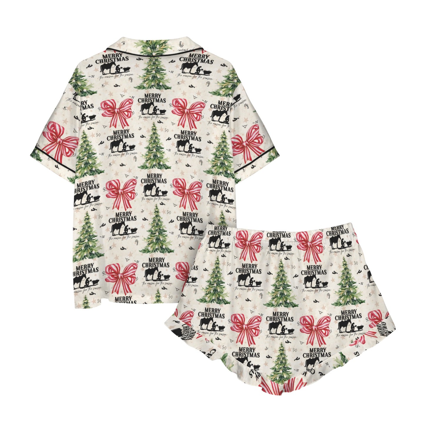 Praying Cowboy Christmas Cowgirl Western Satin Pajamas Short Set