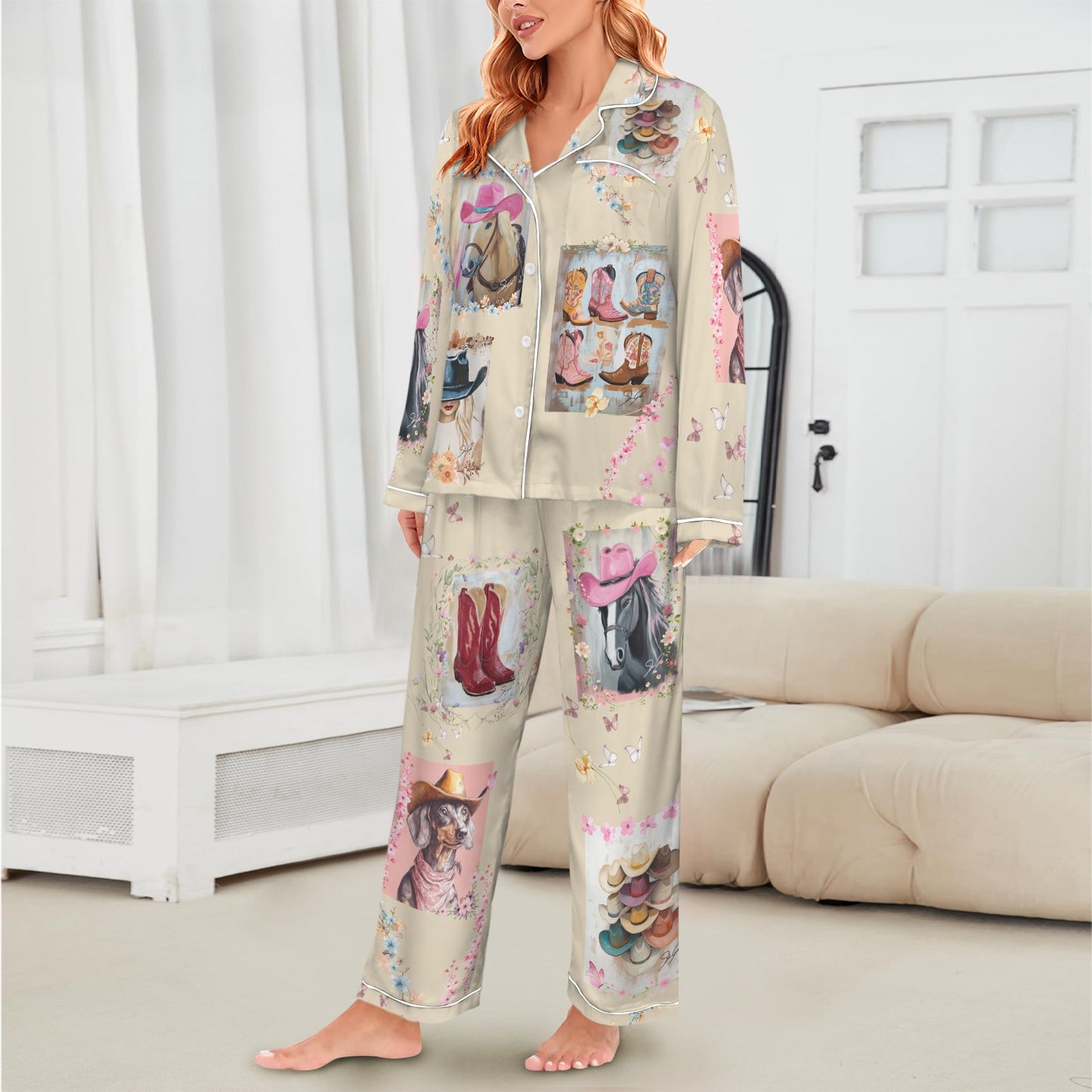 Danilo Painted Cowgirl Satin Long Pajamas