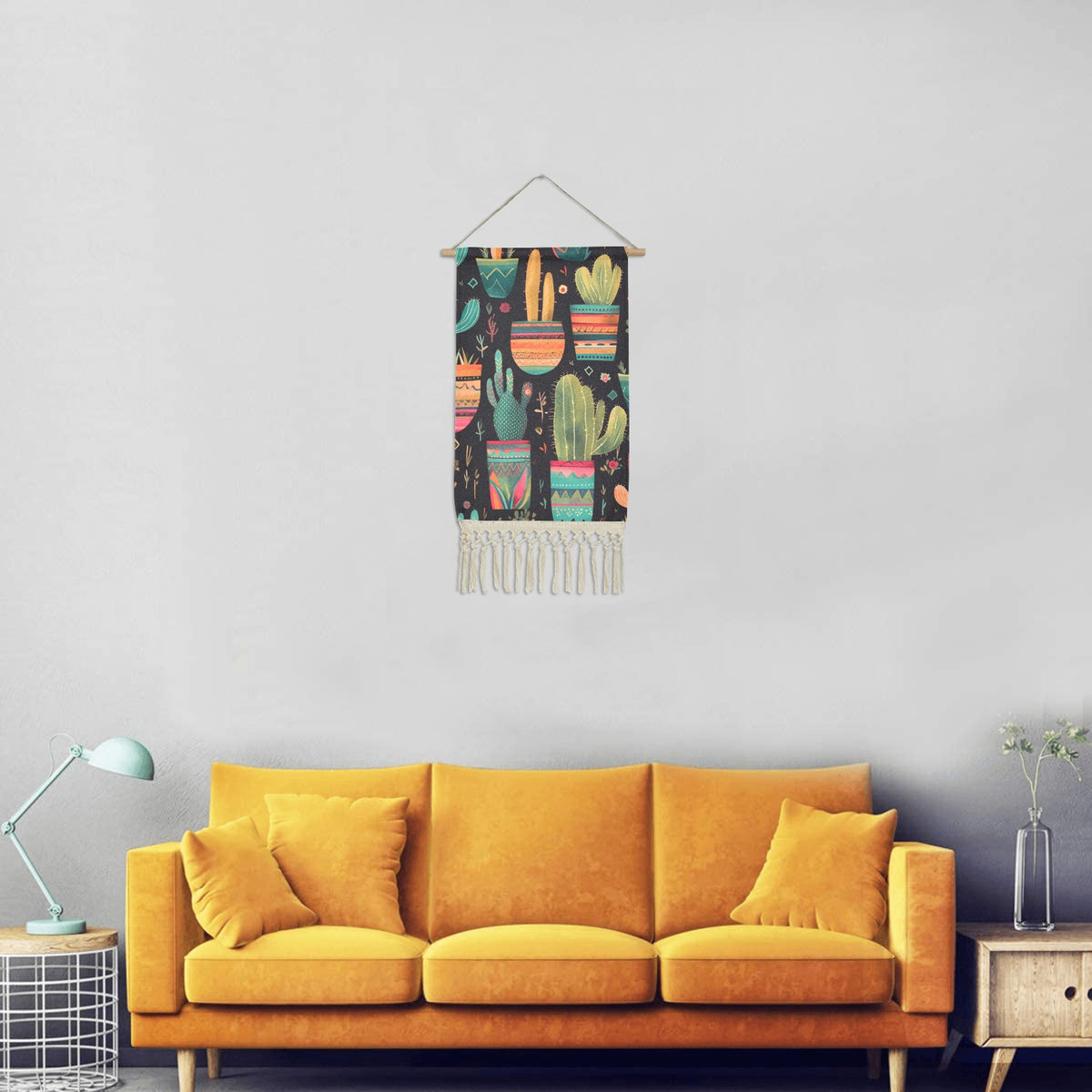 Baha Ranch Cactus Wall Hanging Linen Poster Made in America