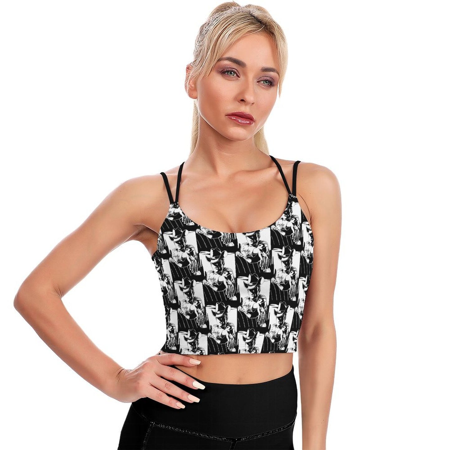 Black White Cowboy Western Crop Top