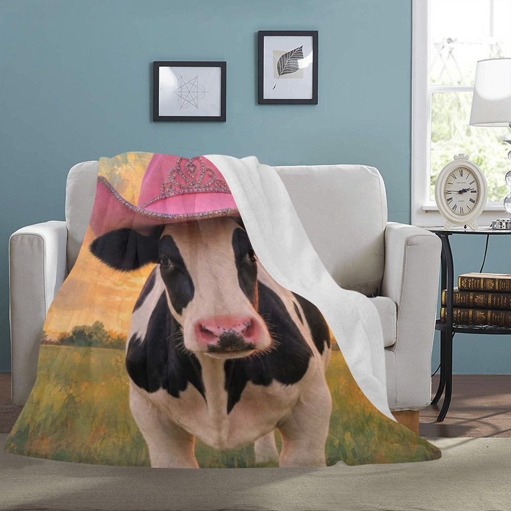 Baha Ranch Cowgirl Cow Ultra Soft Minky Fleece 60" x 80" Throw Blanket Made in America