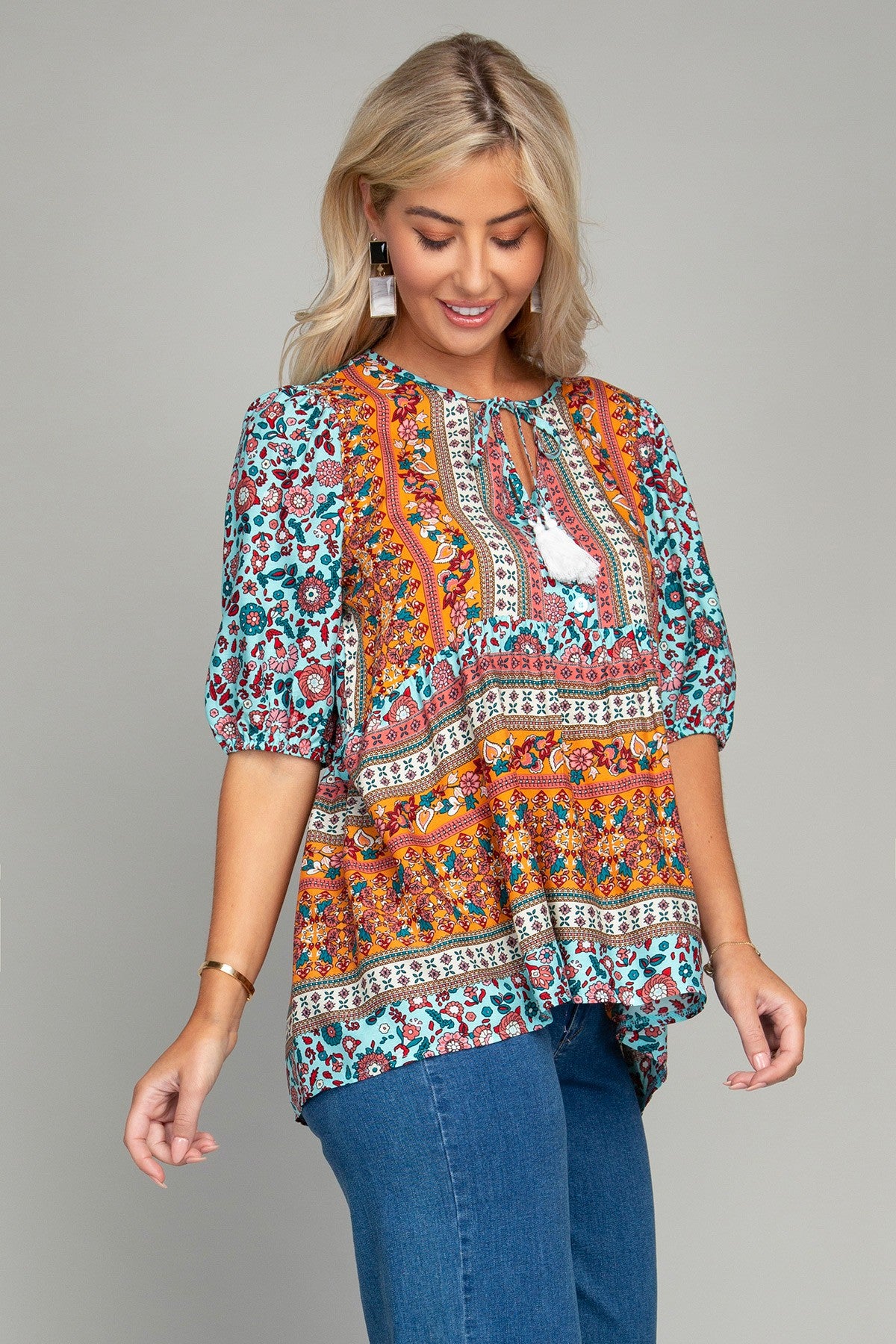 Boho Floral Tunic with Tassel
