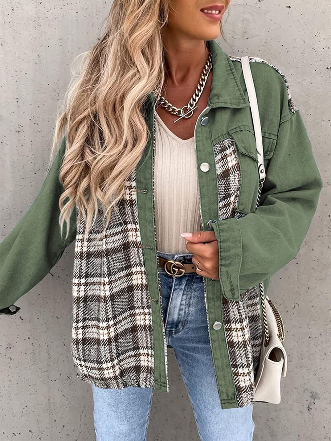 Plaid Button Up Dropped Shoulder Shacket Jacket Choice of colors